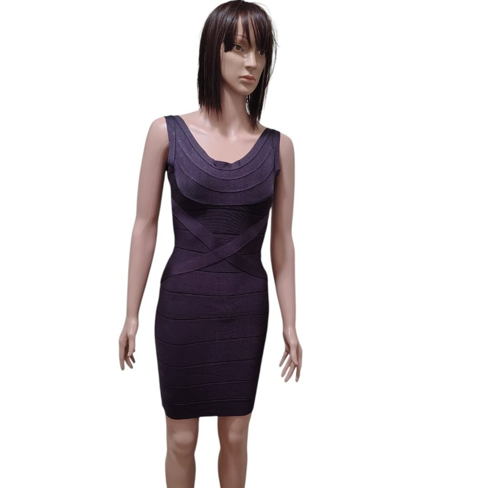 Rachael G. Stretch Purple Strappy Round Neck Dress with Backless